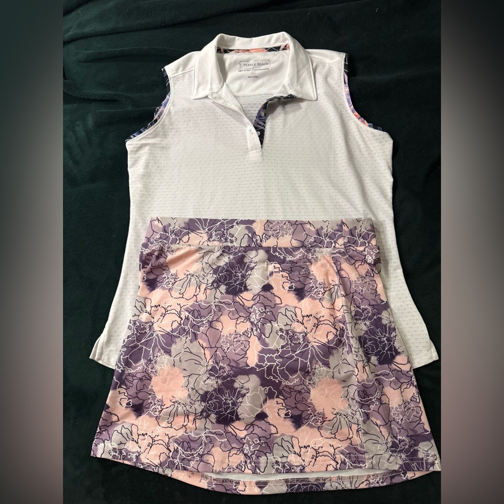 Pebble Beach three-piece Set White and Purple Floral Polo